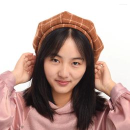 Sboy Hats Handmade Wool Blend Cheques Vintage Beret Hat For Women Winter Lolita Girls Plaid Painter Cap