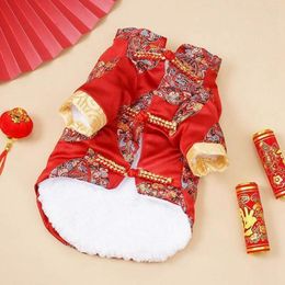 Dog Apparel Pet Cat Chinese Style Clothes Year Tang Suit Winter Coat Jacket Spring Festival Clothing For Yorkie Schnauze