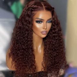 Synthetic Wigs Reddish Brown Kinky Curly Wig Synthetic Lace t Part s for Women Copper Red Pre Plucked with Baby Hair Closured 230227