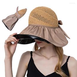 Wide Brim Hats Fisherman Women's Summer Sunscreen Hat Panama Empty Top Straw Outdoor Foldable Sunshade Beach Sun Visor