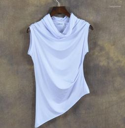 Men's T Shirts Metrosexual Slim Casual Men's Clothes Male Fashion Sleeveless Pile Collar Irregular T-shirts Man Hairdresser Nightclub