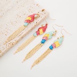 S3581 Fashion Jewelry Enamel Parrot Dangle Earrings For Women Tail LongTassels Earrings