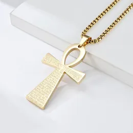 Pendant Necklaces Egyptian Cross For Men 18K Gold Plated Stainless Steel Religious Handmade Crucifix Jewellery Protection