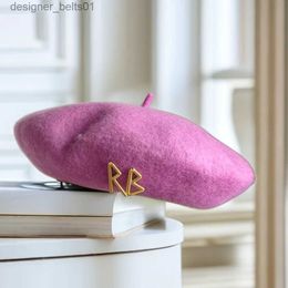 Berets Beret wool English letters lightweight beret autumn and winter new wool hat candy colored women's hat gorras L231115