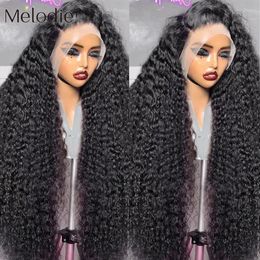 Synthetic s Melodie 40 Inches Curly 13x6 HD Lace Frontal Deep Wave Human Hair 250 Density Glueless 5X5 Clre For Women 231114