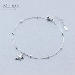 Anklets Modian Starfish Light Beads Anklet Chain For Women Real 925 Sterling Silver Leg Chain Link Fashion Fine Jewelry Gifts 231115