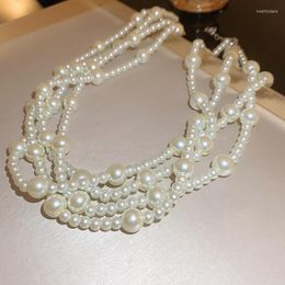 Choker Light Luxury Multi Layer Pearl Necklace For Women Luxurious Beaded Design Collarbone Chain Vintage Elegant High-end Neckchain