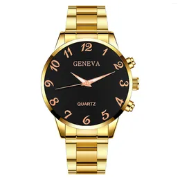 Wristwatches 2023 Men'S Gold Waterproof Ultra Thin Quartz Watch With Steel Bracelet Leisure Sports Top Brand Of