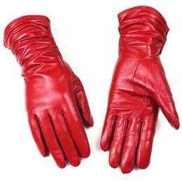 Five Fingers Gloves Sheepskin Leather Gloves Women's Fashion Elastic Style Velvet Lining to Keep Warm in Autumn and Winter Retro Color Points 231115