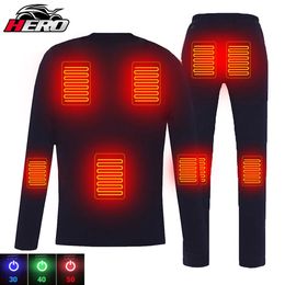 Men's Vests Heated Motorcycle Jacket Men Women Heated Thermal Underwear Set USB Electric Suit Thermal Clothing for Winter S-4XL 231115