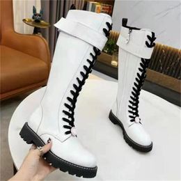 Dress Shoes Long Boots 2023 Luxury Low-heeled Lace-up Zipper Spring And Autumn Comfortable All-match Catwalk Elastic