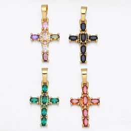 Charms Big Rainbow Colorf Cross Pendants For Necklace Gold Plated Copper Zircon Relius Jewellery Components Pdta638 Drop Delivery Jewelr Dhdzb