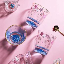 Wine Glasses 290ml Creative Sakura Mount Fuji Glass Tea Cup Mug Wineglass Clean Glasses With Double Bottom Cold Drink Juice Milk Cup Drinkwar Q231115