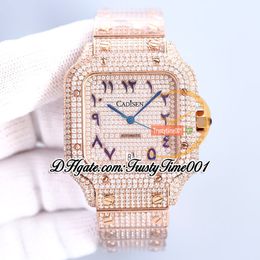 SF SFW0018 Paved Diamonds Japan Miyota Automatic Mens Watch Fully Iced Out Diamond Purple Arabic Dial Rose Gold Steel Bracelet Jewelry Super trustytime001Watches