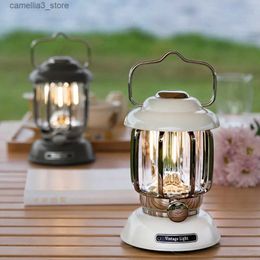 Camping Lantern Outdoor Camping Lantern Portable USB Rechargeable Lamp Retro LED Light For Emergency Fishing Hiking Tent Nightlight Waterproof Q231116