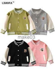 Jackets LJMOFA Kids Baseball Jackets for Boys Girls Fashion Baby New Spring Autumn Outerwear Button Casual Letter Coat Sportswear D443 J231115