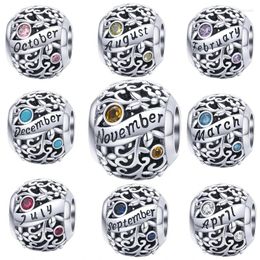 Loose Gemstones WOSTU 925 Sterling Silver Round Beads Zircon Birthstone 12 Month Charms Fit Original Bracelet Pendant Bead Jewellery Birthday