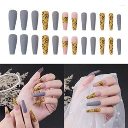 False Nails 24PCS Yellow Flowers Durable And Breathable Shiny Bow Ongles Faux Nail Patch Sweet Style Removable Long Paragraph Manicure