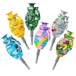 Color Printing Silicone Nectar Collector Smoking Accessories with 14.4mm Stainless Steel tip smoke pipe smoke accessory dab oil rig LL