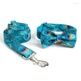 Dog Collars Pet Collar And Leash Set Custom Personalized With Bow Luxury Peacock Pattern Designer For Metal Buckle