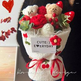 Decorative Flowers Bear Teddy Doll Plush Bouquet Knitted Rose Eternal Finished Creative Artificial Flower Gift Valentine's Day Home Decor