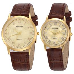 Wristwatches Top Couple Watches For Lovers Valentine Gift Woonun Leather Strap Quartz-Watches Women's Men's Ultra-thin