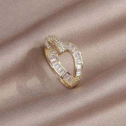 Cluster Rings Korea Fashion Jewelry Exquisite Luxury Zircon 14K Real Gold Plated Geometric Ring Shiny Women's Wedding Party