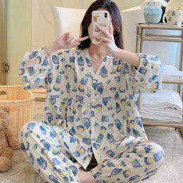 Women's Sleep Lounge Summer Spring Japanese Sleepwear Long-sleeved Cotton Silk Pyjamas Suit Thin Casual Home Wear Women Girls Large Size Pyjama Sets zln231115