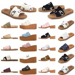 2023Summer Sandal luxury designer slippers for women sandals woody flat mules slides woman canvas square Toe Lace Embroidery Snake Fashion Beach Shoes outdoor Home