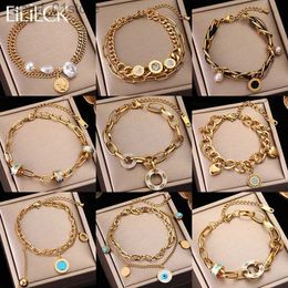 Chain EILIECK 316L Stainless Steel Gold Colour ltilayer Charm Bracelet For Women Fashion Girls Bangle Wrist Jewellery Gifts WaterproofL231115