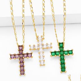 Pendant Necklaces Green Crystal Cross Necklace For Women Copper Cz Jesus Gold Plated Relius Jewellery Collar Cruz Drop Delivery Jewellery Dhhci