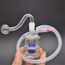 high quality mini glass oil burner bong with10mm male clear glass oil burner pipe mini recycler ashcatcher bong with silicone tube ZZ