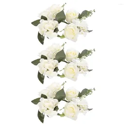 Decorative Flowers 3 Pcs Candlestick Garland Green Home Decor Wreath Rings Leaves Wedding Layout Props Plastic Pillar