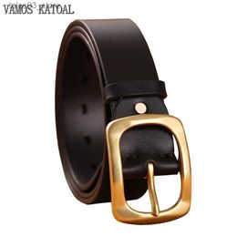 Belts Solid Brass Buckle Belt New Fashion Designer Belt High Quality Genuine Leather Belts For Men jeans Copper Pin Buckle Belt Q231115