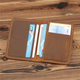 Card Holders Men's Holder Crazy Horse Leather Wallet Minimalist Personalizd Small Thin Purse Bank ID