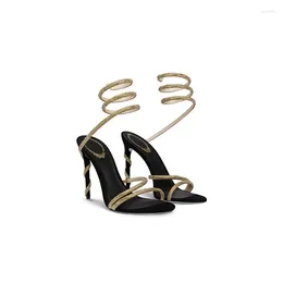 Dress Shoes Serpentine Winding Sandals Women's Summer Fashion 2023 Black Network Red Sexy Rhinestone Stiletto Heels