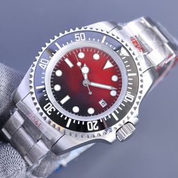 Casual Business Watch Sier Strap Mens Watches 42mm Red Gradient Dial Mechanical Movement Automatic Wristwatch Montres De Luxe