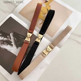 Belts Fashion Gold Metal Knob Buckle Stretch Belt Women Thin Solid Colour Slim Body Waist Belts Lady Coat Dress Shirt Skinny Waistband Q231115