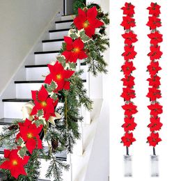 Christmas Decorations Poinsettia Flowers Garland String Lights Xmas Tree Ornaments IndoorOutdoor Party Decor Decoration Navidad 231115