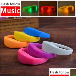 Party Decoration Solid Color Voice Control Led Bracelet Sound Activated Glow For Clubs Concerts Dancing Cheers Lx0754 Drop Delivery Dhga3