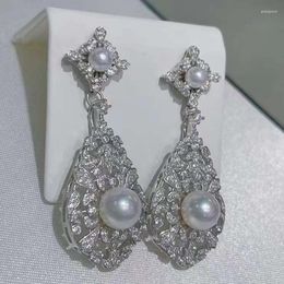 Dangle Earrings SGARIT Fashion S925 Silver Inlaid Diamond Earring Fine Jewelry Natural Freshwater White Pearl Pendant