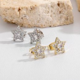 Iced Out Five-pointed Star Earrings For Men Women Silver Color Cubic Zirconia Huggie Earrings Anti Allergy Jewelry