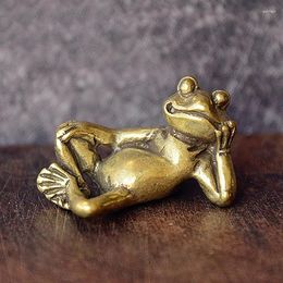 Garden Decorations Funny Brass Lying Thinking Frog Miniature Figurines Toys Desk Ornament Crafts Accessories Vintage Copper Animal Tea Pet