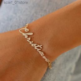 Chain Custom Rhinestone Name Charm Bracelet Femme Jewellery Stainless Steel Zircons Nameplate Ankle Bracelets Wrist AccessoriesL231115