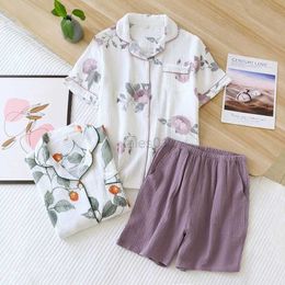 Women's Sleep Lounge Women Pyjama 100% Cotton Simple Pyjamas Women Short Sleeves Ladies Pyjama Sets shorts Flower Print Sleepwear Women Homewear zln231115