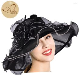 Wide Brim Hats Ladies Fancy Hat With Multi-color Stitching Sun Wedding Party S10-2431