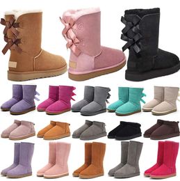 designer boots australia slippers platform winter booties girl classic snow boot ankle short bow black chestnut pink Bowtie shoes size 4-14