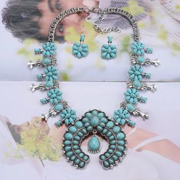 Chokers Indian Turquoise Statement Big Choker Necklace Women Bohemian Large Collar Maxi Chunky Vintage Necklace Jewellery Sets 231115