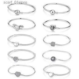 Chain Original 925 Sterling Silver Bracelets Bangles Crystal Ball Heart Clasp Beads Charms Moments Bracelet For Women DIY JewelryL231115