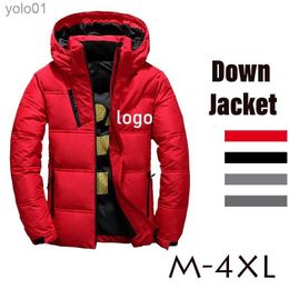 Men's Down Parkas Custom Your 2023 New Solid Down Jacket With Hood Winter Casual Hooded Coats Stand Collar Puffer Outdoor Overcoat forL231115